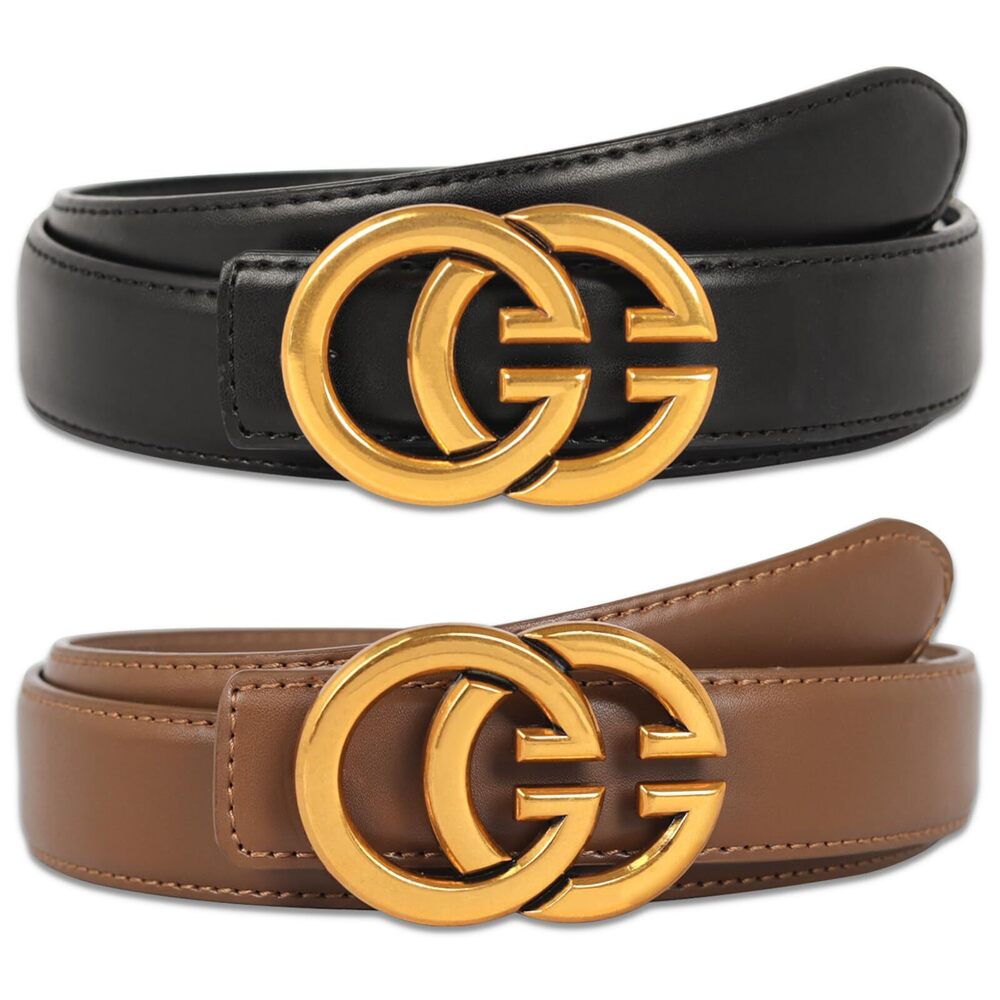 6864 Women's Fashion Classic Metal Buckle Leather Belt With Jeans